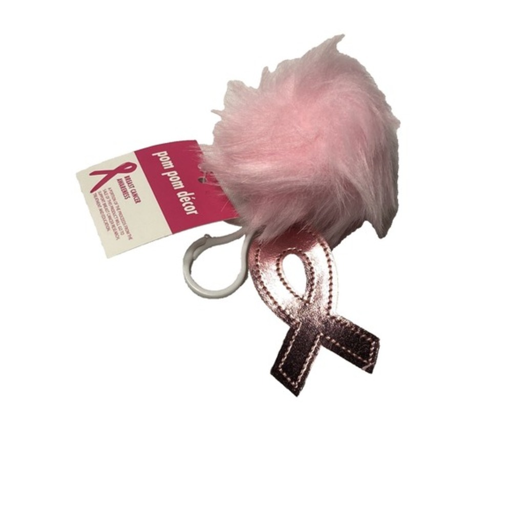 PINK RIBBON AWARENESS pom pom keychain pink